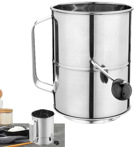 Flour Sifter - Hand Crank Sifter for Baking | Stainless Steel Icing Sugar Sifter | Handheld Cup Flour Sifter for Baking Sifted Flour | Hand Crank Sieve for Baking Flour and Powdered Sugar