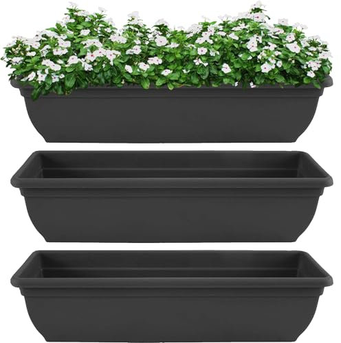 ALLEZ - 3pcs Trough Planter Black - Window Box Planter, Plants Flower Long Pot - Indoor Outdoor Rectangular Planters - Durable Trough Planters For Herbs, Shrubs, Window Sill Pots 60cm (3, Black)