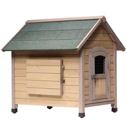 HJYryhyfddply Hundehütte aus Holz für Draußen, Hundezwinger, Große, Stabile Haustierhütte mit Asphaltdach, Fenster für Den Innen-/Außenbereich, Ideal für Mittelgroße Bis Große Hunde(Large)