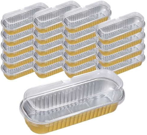 Zasdvn Moldes pequeños para tartas, 20 unidades, moldes pequeños para tartas con, 20 recipientes de papel de aluminio para cupcakes, moldes rectangulares de 200 ml, moldes antiadherentes para