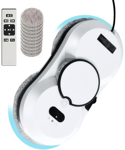 Robot Glass Cleaner, 5600 Pa of Suction, Automatic Window Cleaner, Security System, Intelligent Navigation, Remote Controlled, for All Smooth Surfaces, with 10 Cloths (A)