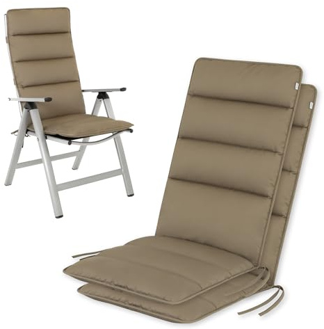 HAVE A SEAT Living - Hochlehner Auflagen | Flair (2er Set) - Gartenstuhlauflagen 120x48 cm - Bequem, Wetterfest, Waschbar bis 95° C - Made in Germany (2 Stück | 120x48 cm, Goldbraun)
