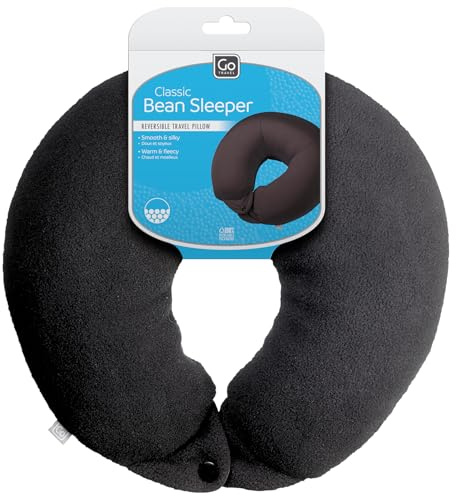 Classic Bean Sleeper, Comfortable Travel Pillow Filled with Micro Polybeans, Neck Pillow for Uninterrupted Sleep, Ideal for Airplane, Bus, Car, and Train, Travel Essentials, Black