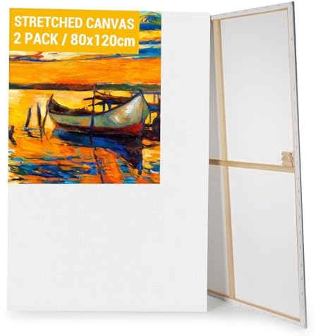 Koncci Uppsättning av 2 målarduk för målning, 80 x 120 cm med kilram, canvas, stor, vit canvas att måla för akrylfärger, oljemålning, duk för nybörjare och konstnärer