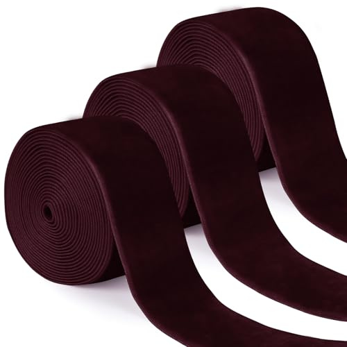 Uiopa 3 Rollen Samtband Weinrot Geschenkband Breit 38mm x 2,7m Schleifenband Samt Dekoband Ribbon Stoffbänder für Geschenkverpackungen, Kränze, Blumensträuße, DIY-Projekte