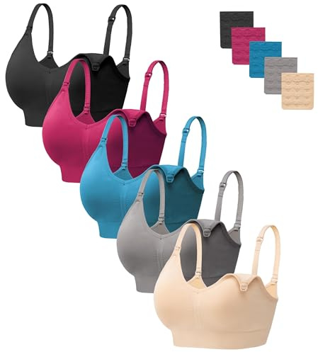 HBselect Reggiseno Allattamento 5 Pezzi Reggiseni Allattamento con Estensione Extra maternità Reggiseni Senza Ferretto e Senza Cuciture