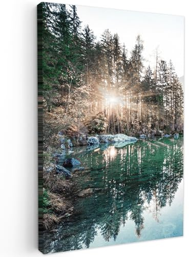 MuchoWow© Bilder Wohnzimmer Deko Modern Wandbild Kunstdruck auf Leinwand | 60x90 cm - Bild Schlafzimmer über Bett Room Decor Geschenke Natur - Bäume - Berge - See