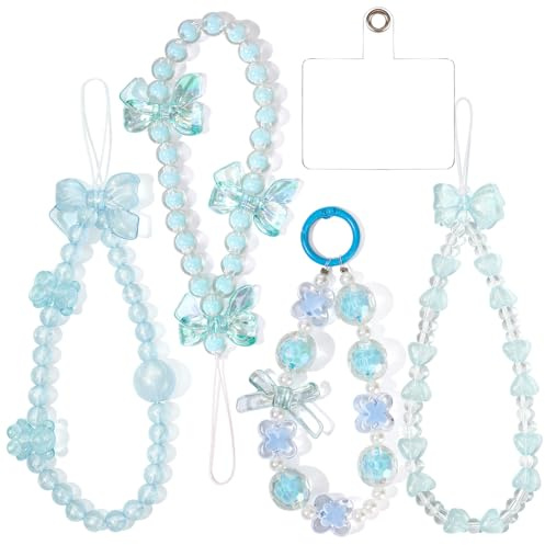 Wincredulous 5PC Blue Bow Wrist Lanyard Charm Strap Cellphone Lanyard Wrist Smartphone Chain String Charm for Earphone Case(Blue Bow,5PC)