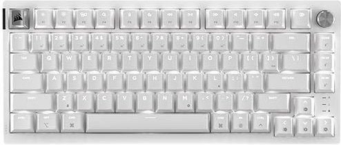 Corsair K65 Plus Wireless 75% RGB Hot-Swappable Mechanical Gaming Keyboard for Mac and iPad – Pre-Lubricated MLX Red v2 Linear Switches, Sound Dampening – QWERTY NA Layout – Frost White