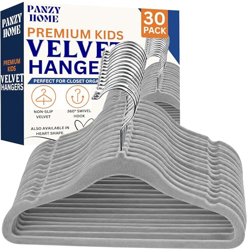 Panzy Home 30-pack sammetsgalgar för barn, halkfria klädhängare för spädbarn och småbarn, ultrasmala platsbesparande för barnrumsgarderobsorganisation