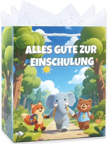 Geschenktüte für Schulkind Alles Gute zur Einschulung Geschenktasche Verpackung für Mädchen Junge Schule Schulbeginn Schulanfang Schuleinführung Schulstart