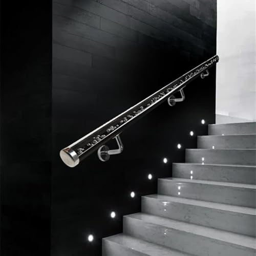Handrails Hand Rails for Indoor Stairs Clear Acrylic Glass, 5ft Railing Handrail Transparent Glass Wall Mounted Modern Decor Banister Brackets Kit Interior Staircase Steps for Balconies Hallways(245cm