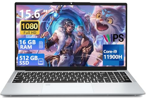 Ordinateur portable 15,6 Pouces Core i9-11900H Processeurs, 16 Go RAM LPDDR4 512Go SSD Full HD PC Portable Win 11 Pro Wi-Fi 5 HDMI Laptop Clavier Rétroéclairé Déverrouillage par Empreinte Digitale