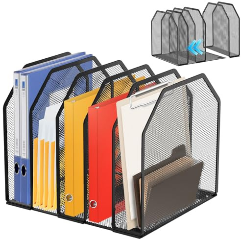 Schreibtisch Organizer Aktenhalter Stehsammler mit 5 Vertikalen Fächern Schreibtisch Netz Ablagefächer Organizer Metall Mesh Büro Organizers Abnehmbar Magazin Aktenhalter für Büro Bedarf Schwarz