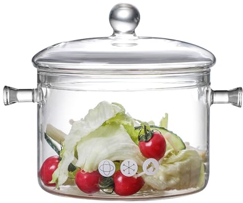 Glass Cooking Pot, 1.5L/50oz Heat-Resistant Borosilicate Glass Saucepan with Cover, Cookware Set Stovetop Pot for Soup, Pasta,& Baby Food (50OZ)