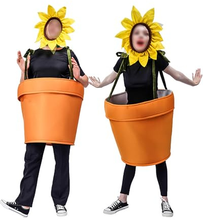 Kfsghdnz Adult Flower Pot Costume Women Men Sunflower Cosplay Outfits Unisex Hooded Flowerpot Plant Garden Party Clothes with Headpiece