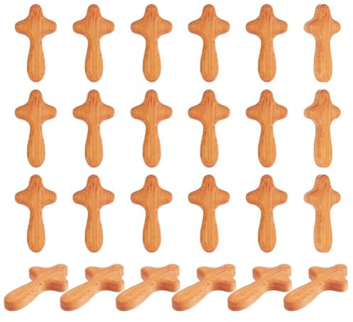 UNICRAFTALE 26Pcs Hand Held Pine Small Wooden Crosses 64.5mm Brown Pocket Cross Portable Pray Holding Hand Cross Clinging Jesuss Gift for Pray Palm Church Jesuss