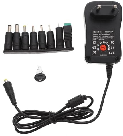 Homoyoyo Adaptador de Corriente de 30w Regulado Multivoltaje para Electrónica del Hogar, Fuente de Alimentación de CC, Enchufe Europeo, Compatible Ac100-240v, 8 Salidas para Uso Doméstico
