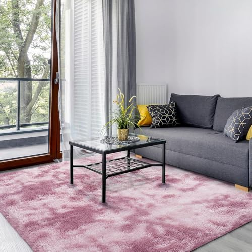 ANJIAJIE Hochflor Teppich Wohnzimmer 90 x 200 cm Hochflor Langflor Weich Modern Unifarben Flauschig Wohnzimmer Anti Rutsch Extra für Küche & Kinderzimmer, Rosa