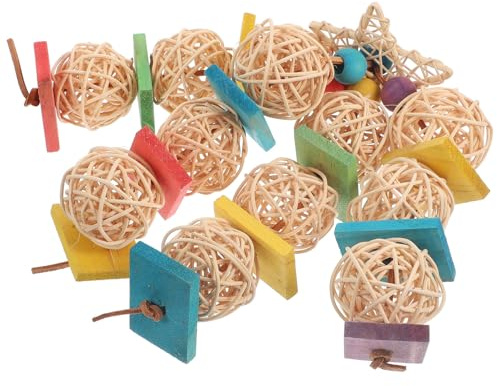 MOTHNUR Large Parrot Chewing Toy Wooden Cage Bird Toy Hanging Foraging Sturdy Natural Rattan Ball and Wood Shredding Play for Cage Birds