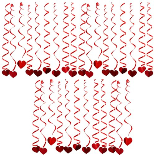 THQAE 30 Pezzi Ghirlanda Cuore Decorazione San Valentino, Cuore a Spirale Pendente Rosso, Fascia Decorativa da Appendere, Ghirlande di Cuore per Matrimonio, Anniversario, Festa di Compleanno e Eventi