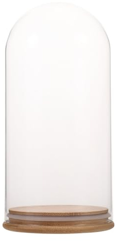 Lurrose Cloche en Verre Transparente 10X20 CM avec Socle en Bambou Dôme D’Exposition Anti-Poussière pour Fleurs Éternelles et Objets Décoratifs Présentoir Décoratif Stable pour Maison