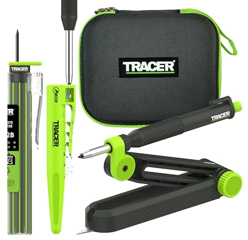 TRACER TrueScribe Anreißwerkzeug Set mit Zimmermannsbleistift, Tieflochmarker Bleistift, 12 Minen & Etui – Präzises Scribe‑Tool für Profis