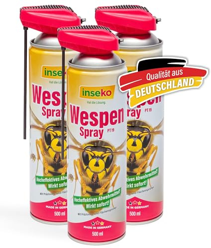 inseko Wespenspray mit Sprührohr 500ml - Profi Wespen-Abwehr Spray mit Sofortwirkung - Gegen Wespen & Wespennester - Schutz für Haus, Garten & Terrasse (PT19) (1500ml)