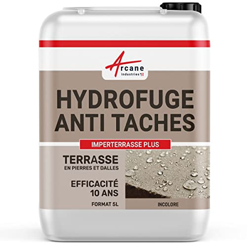 Hydrofuge imperméabilisant terrasse, balcon, sol, garantie 10 ans, anti-taches, pierres, dalle, béton - 5 L (environ 30 m²) - ARCANE INDUSTRIES