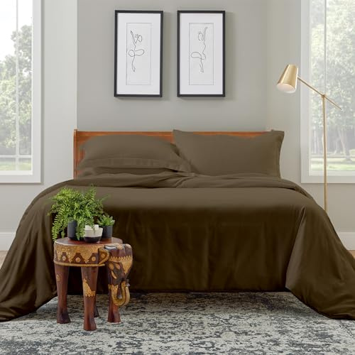 Cosy House Collection Luxury Duvet Cover Set 3-Piece - Blend of Rayon Derived from Bamboo - Ultra Soft Bedding - Zippered Comforter Protector, Includes 2 Pillow Shams (King/Cal King, Chocolate)