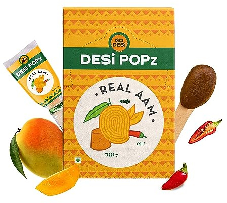GO DESi DESi Popz Réel Aam | Sucette à la mangue mûre | Tout naturel | Bonbons aux fruits | Collations aux fruits|- 40 pièces, 360 g