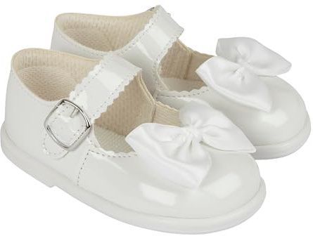 EARLY DAYS Baypods, Toddler Shoes with Hard Sole, Baby Girls First Walking Shoes with Anti-Slip Sole, First Walkers, Made in England, White Patent, 4 UK Child