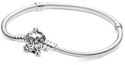 Pandora Disney Schlangenketten-Armband, Sterlingsilber, Verschluss mit Cinderella-Kürbiskutsche, mit klarem Cubic Zirkonia