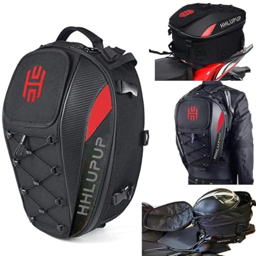 HHLUPUP 38L Motorcycle Tail Bag Seat Helmet Large Capacity Motorcycle Backpack Waterproof Luggage Bag Red