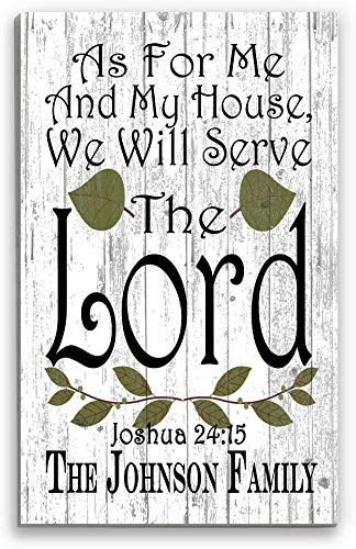 Broad Bay Christian Family Name Sign – “As For Me and My House We Will Serve the Lord” – Personalized Wall Art with Joshua 24:15 – Religious Wedding or Housewarming Gift – Made in USA – 10.5 x 16.5