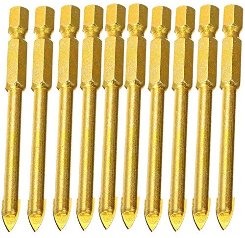 Juego de 10 brocas de carburo de tungsteno con cabeza de lanza de 8 mm, vástago hexagonal de cabeza plana para azulejos de vidrio, espejo, espejo de cerámica, porcelana y mármol