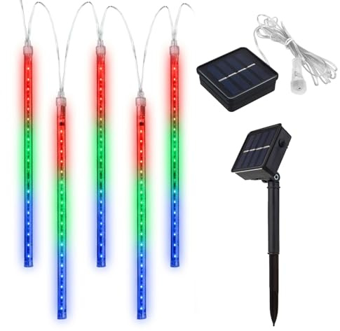 Maclean MCE412 Solar LED Eiszapfen Lichterkette 144 LED 8x 30cm Eiszapfen RGB Lichtervorhang 2,4m Weihnachtsbeleuchtung IP44 Dekoration Solarleuchte