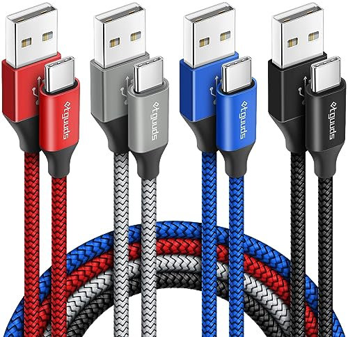 etguuds Câble USB C [1m Lot de 4], Câble USB C Charge Rapide Nylon Cordon USB A vers USBC pour iPhone 16 15 Pro, pour Samsung Galaxy S23 S21 S20 S10 S9
