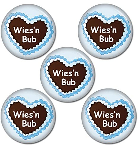 3|5|10 oder EINZELN Button Lebkuchenherz Wies`n Bub 37 mm Button Ansteckbutton Pin Oktoberfest Wiesn Volksfest Anstecker für Kleidung oder Tasche (05x Lebkuchenherz Wies`n Bub)