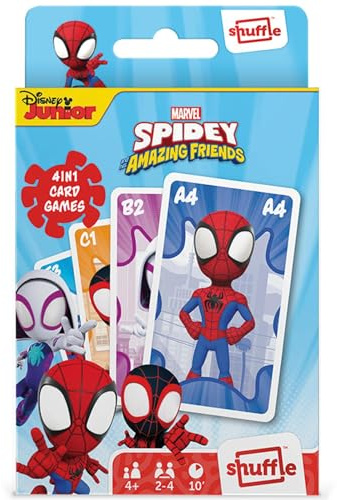Shuffle Spidey and his Amazing Friends Card Games For Kids - 4 in 1 Snap, Pairs, Happy Families & Action Game, Game Guide Included, Ages 4+ Multicolour