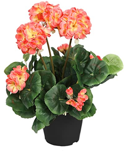 SMPLY. - Planta Artificial de Geranio- En Maceta - Altura: 35 cm- De Plástico -Decoración Ideal en el Interior y Exterior de Casa