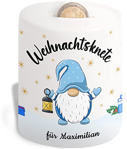 Kinder-Geschenk zu Weihnachten: Spardose personalisiert mit Namen „Weihnachtsknete für Dein Name“ Weihnachtsgeld-Sparschwein für Jungen und Mädchen - individuelle Wichtel-Sparbüchse | Geldgeschenke
