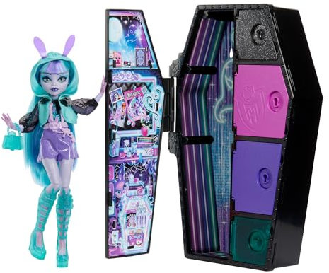Monster High Skulltimate Secrets Twyla-Puppe - Neon Frights Modeüberraschungen, leuchtende Accessoires, Color-Reveal-Schlüssel, für Kinder ab 6 Jahren, HNF82