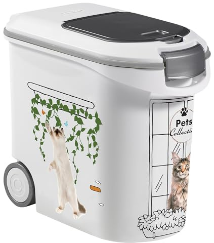 Curver Conteneur à Croquettes Pour Chats - 35L/12KG - Pets Collection - Rangement Hermétique Anti-Odeurs pour Nourriture pour Chats - Conteneur à Roulettes - 28 x 49 x 43 cm