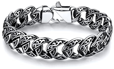 Bandmax Wikinger Armband Herren Edelstahl Kubanisches Armband Keltischer Knoten Panzerarmband Partnerarmbänder für Geburtstag Wikinger Schmuck Länge 19 CM
