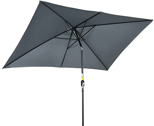 Outsunny Gartenschirm Gerader, neigbarer Sonnenschirm rechteckig Aluminium Polyester mit hoher Dichte 3 x 2 m dunkelgrau