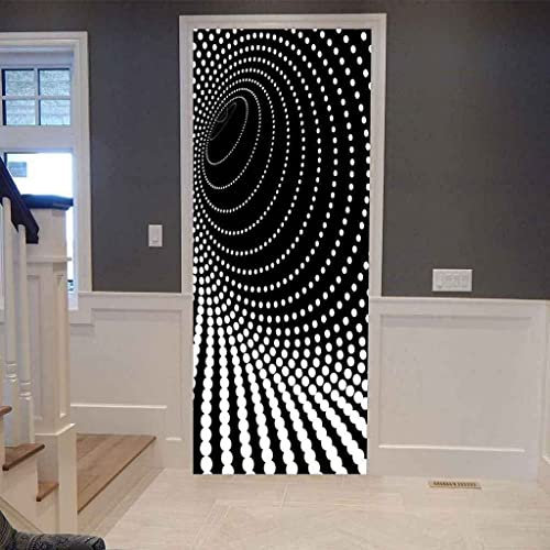 3D Türaufkleber Türtapete Selbstklebend Türposter Schwarz-Weiß Gefleckter Strudel 90 X 210 Cm Türfolie Poster Tapete Fototapete Wasserdichte Abnehmbare Tapete Vinyl Tür Aufkleber Innentür Schlafzimme