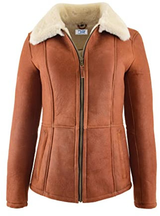 Divergent Retail Lilly Damen Jacke aus echtem Schaffell, Whiskey, Whiskey, 46