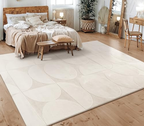 Paco Home Teppich Wohnzimmer Schlafzimmer Kurzflor Skandinavisches Boho Muster Geometrisch Rauten Motiv Einfarbig Weich Modern, Grösse:160x220 cm, Farbe:Creme 6