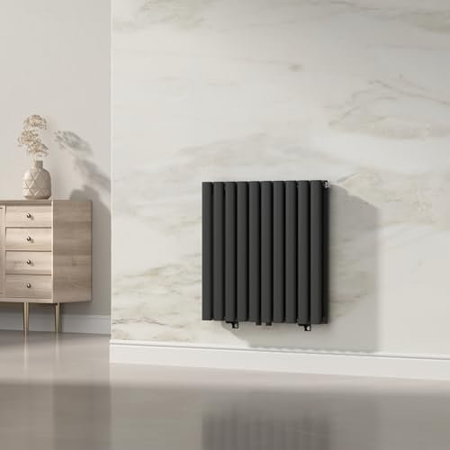 [neu.haus] Termosifone da Parete Radiatore Design Riscaldamento ad Acqua Calda Termoarredo a Pannello Doppio con Elementi Tubolari 60 x 60 cm - Nero